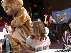 dancing bear with ladies in her lap