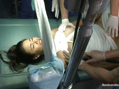 injured brunette chick gets gangbang in hospital