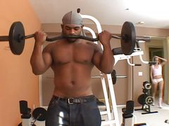 white blonde in gym works out on a bbc @ black assassins