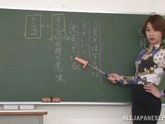 kinky japanese teacher inspects her student's cocks